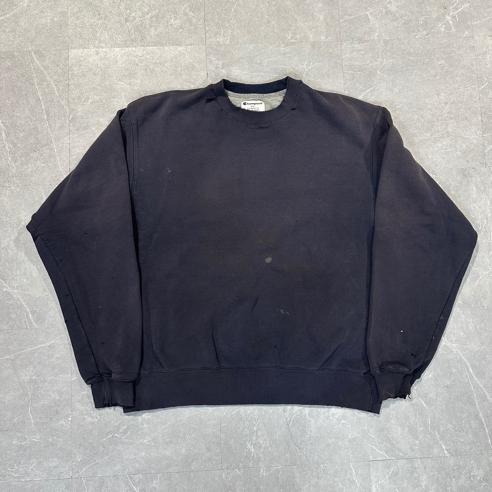 Champion Eco Authentic Crewneck Sweatshirt Mens Large Faded Black Distressed